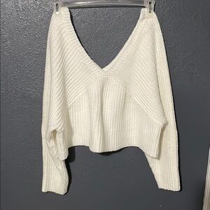 White V-Neck Chunky Knit Sweater